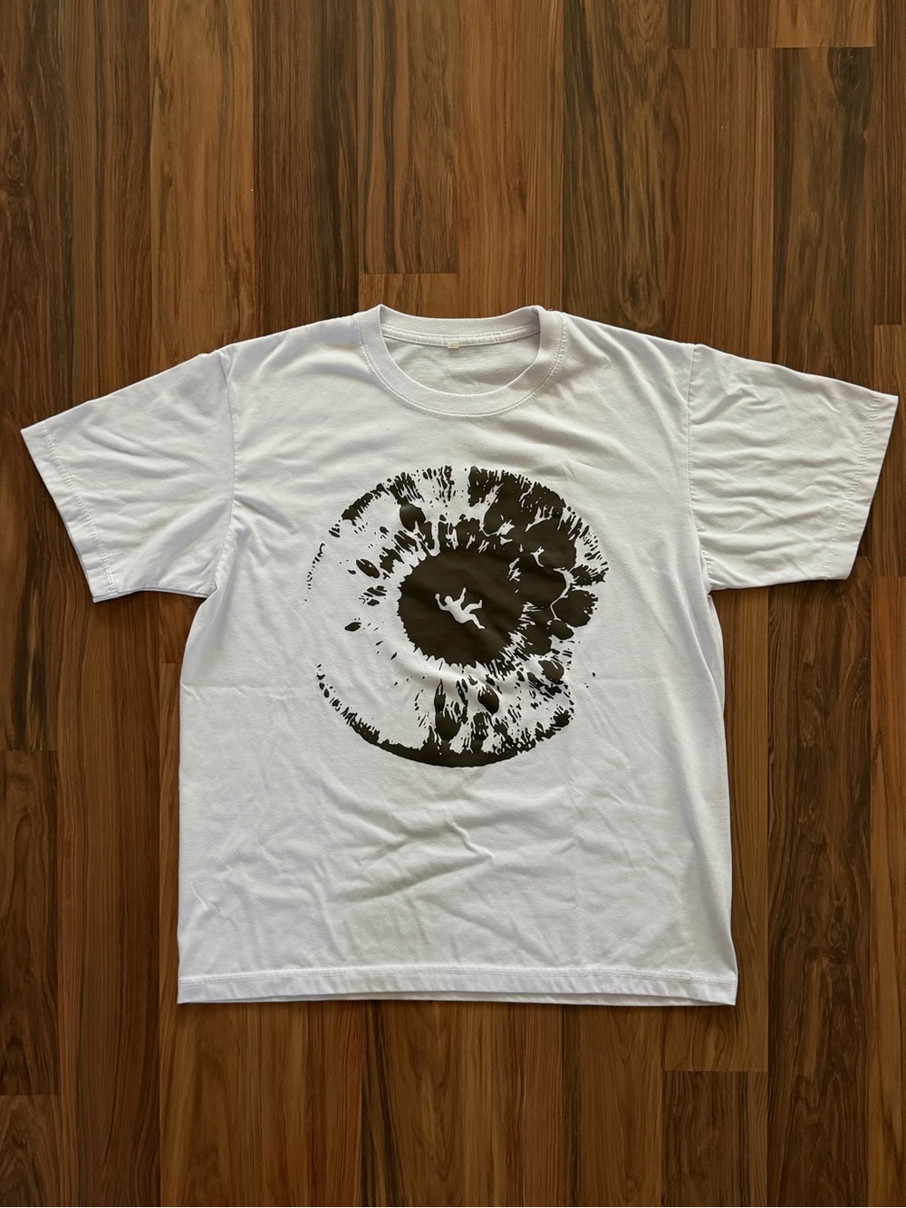 White Graphic Crew Neck T-Shirt with Black Circular Print